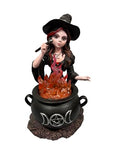 Halloween Witch Figurine with Red Fire Cauldron Fantasy Decor