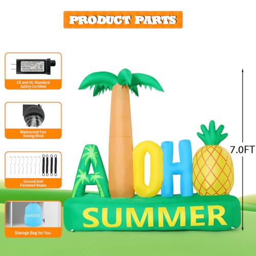 Inflatable Palm Tree and Pineapple Decor with LED Lights for Outdoor Yard and Pool Parties