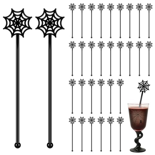 Halloween Spider Web Drink Stirrers - 30 Pcs Fall Cocktail & Hot Beverage Swizzle Sticks