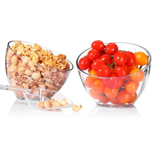 Clear Plastic Serving Bowls with Scoops Set - 35 oz, 8 Pieces for Parties & Food Display