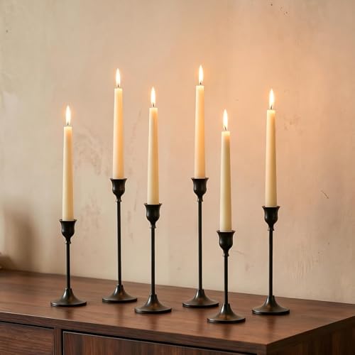 Halloween Candle Holder Set - Black Aluminum Taper Candle Holders for 6 Candlesticks - 2 Sets Included