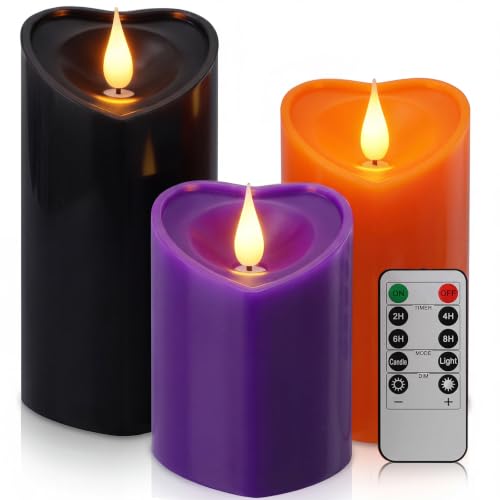 Retisee Heart Flameless Candle Set - Halloween Color Heart-Shaped Decor with Timer