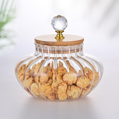 25 OZ Pumpkin-Shaped Glass Cookie Jars with Airtight Bamboo Lids - Decorative Food Storage Canisters for Kitchen & Home Decor