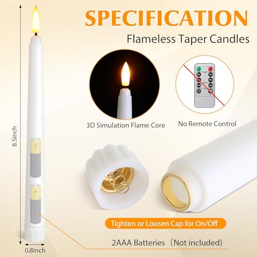 50 Pcs Flameless Taper Candles Bulk Battery Operated 8.5 Inch - White