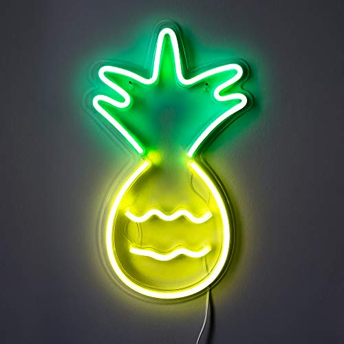 17x10 Inch LED Neon Pineapple Wall Sign - Yellow & Green Modern Decor