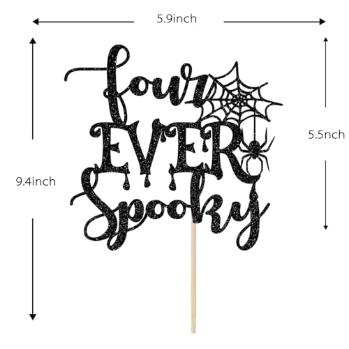 Halloween Spooky Cake Topper - Black Glitter 4th Birthday Decoration