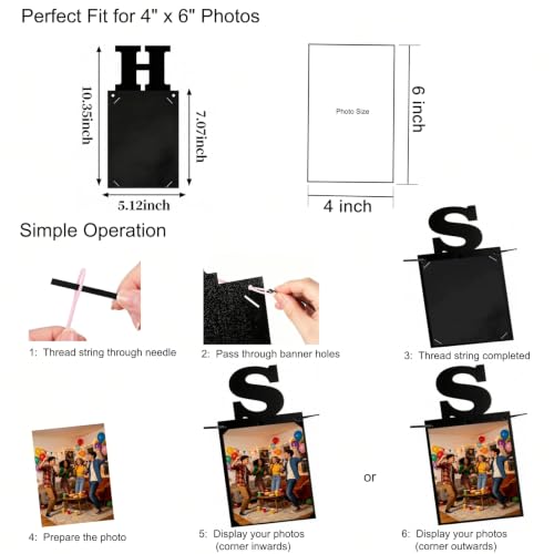 Birthday Photo Banner with Balloons - Black 4x6 Versatile Party Decorations