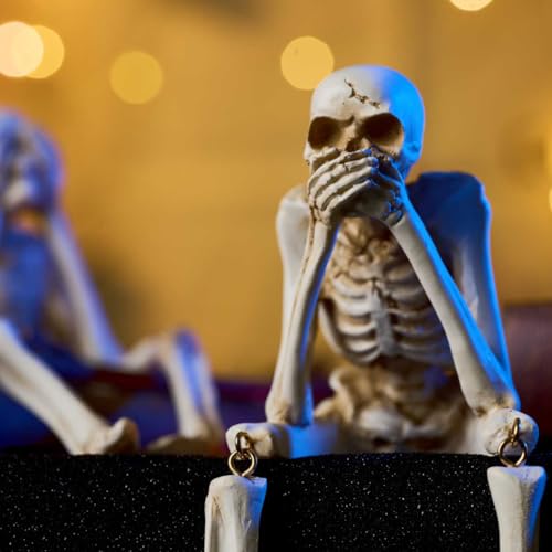 Halloween Skeleton Statues Set of 3 - See Hear Speak No Evil Skull Decor