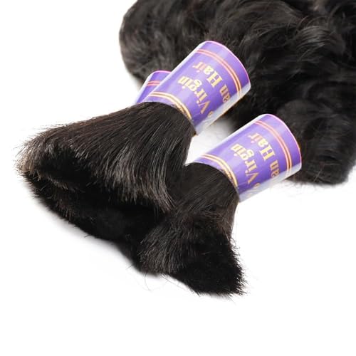 20 Inch Human Braiding Hair for Boho Braids 2 Bundle 100g Deep Wave Bulk Human Hair for Braiding No Weft 12A Brazilian Virgin Curly Human Hair Extensions for Boho Braids