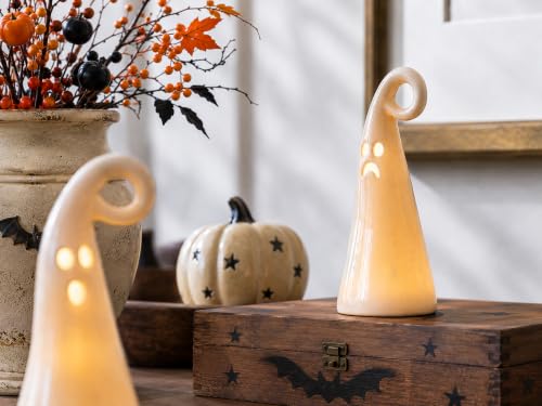 Ceramic Ghost Light Set - Halloween Decor with LED Lights, 5 Pieces