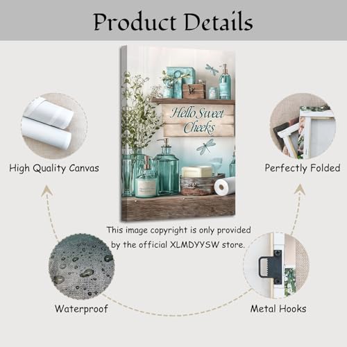 Teal Bathroom Wall Art Funny Sign Canvas Print Farmhouse Toilet Decor 12 x 18 Variation of THIS listing