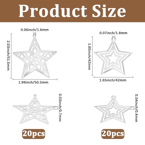 Galvanized Silver Metal Stars for Christmas & Holiday Decor - Style 5 - 40PCS
