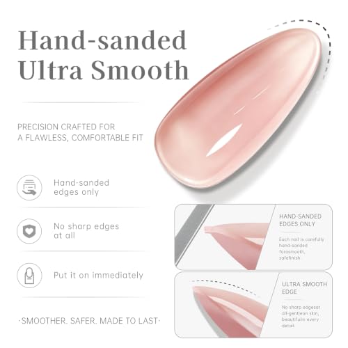 PILOLO Pearl Chrome Press On Nails Short Almond - Champagne Nude Variation