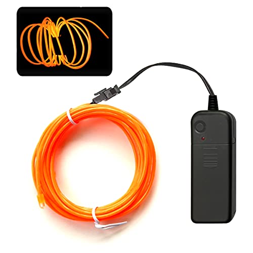 EL Wire Neon Light with Controller Adapter - Portable Cuttable Glow Strip for DIY Decor - Orange, 3m, Variation of THIS listing
