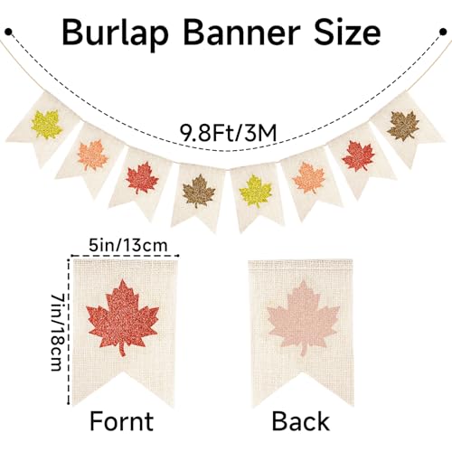 Beige Glitter Maple Leaf Banner - Fall Burlap Garland for Thanksgiving & Harvest