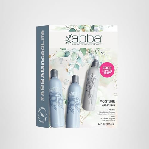 ABBA - Pure Moisture Essentials Value Trio – Shampoo, Conditioner & Bonus All-In-One Leave-In Spray – Hydrating & Nourishing – Olive Butter & Peppermint Oil