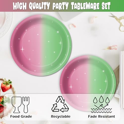Witch Party Tableware Set - Pink & Green Plates Napkins Forks for 24 Guests - Halloween & Birthday Decorations
