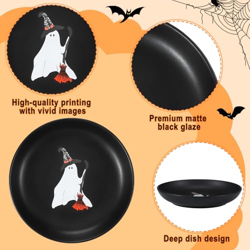 Halloween Ghost Ceramic Plates - Set of 4 Matte Black Decorative Dinnerware