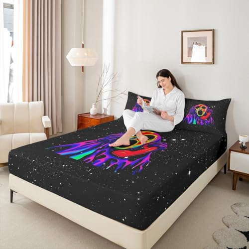 Feelyou Blacklight Horror Skull Bed Cover Set Full Halloween Glowing Bedding with Pillowcases - Horror Face Decor