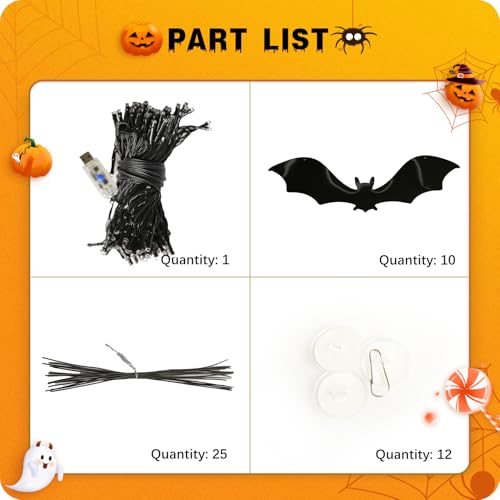 Halloween Bat Decorations with Purple LED Lights - Black, 49 FT Indoor Party Decor Set
