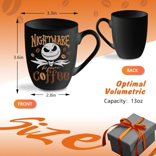 Skeleton Halloween Coffee Mug - Ceramic Black Cup with Handle, 13oz