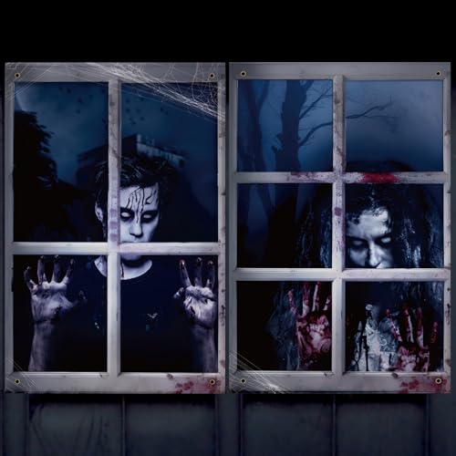 Halloween Ghost Window Decorations Curtain Set - Indoor Outdoor Scary Wall Decor - Style2