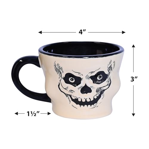 Vintage Halloween Ceramic Skull Mug with Black Handle - 12 Oz, Skeleton Face, Bone White & Black, Skull Variation