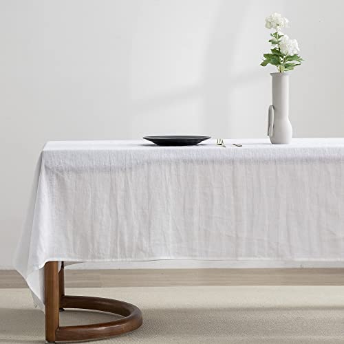 White Linen Rectangle Tablecloth 60x120 Inches for Dining & Events - Machine Washable