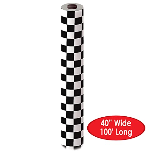 Disposable Plastic Checkered Tablecloth - Racing & 50s Party Decor - Black and White