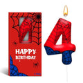 Spider Birthday Candles Number 4 - Themed Cake Party Decoration - Red & Blue - Variation 4