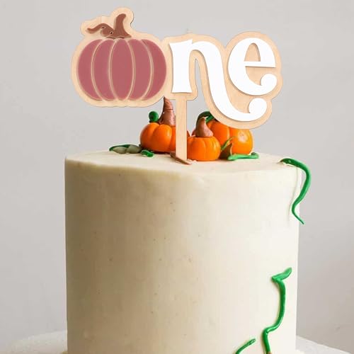 Halloween Pumpkin 1st Birthday Cake Topper - Mauve Wood & Acrylic 'One' with Fall Pumpkin Design