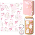 Halloween Ghost Gift Set with Pink Bow Glass Cup Blanket & Keychain - For Women