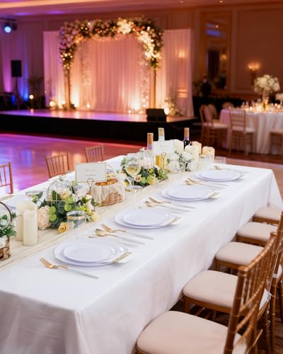 150pcs White and Gold Disposable Dinnerware Set - Heavy Duty Plates & Cutlery for Weddings & Parties