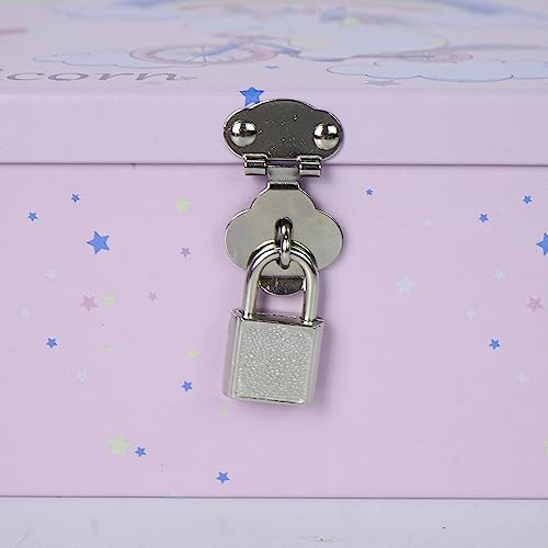 3-Piece Unicorn Pattern Metal Storage Box Set Pink Locking Organizer
