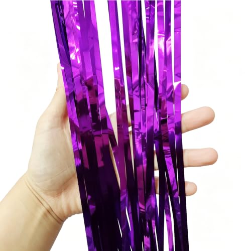 Purple Foil Fringe Curtains 4-Pack Party Backdrop for Events & Celebrations