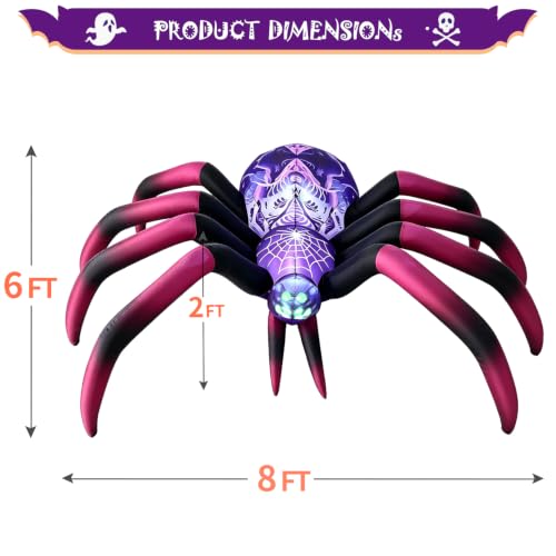 8FT Halloween Inflatable Spider Decor with LED Lights - Outdoor Yard Blow Up Decoration - Variation of This Listing