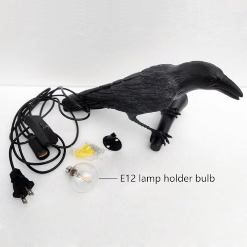 NorDiem Bird Wall Sconce Lamp - Black Resin Desk & Wall Light with E12 Bulb - Right Variant