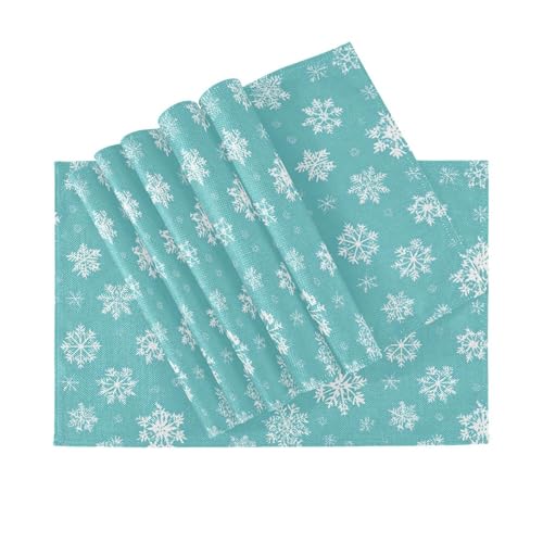 Snowflake Turquoise Placemats Set of 4 Christmas Table Mats - Aqua Winter Decor
