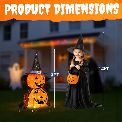 Halloween Collapsible Pumpkin Decoration Set - 2PC 3FT LED Lantern with Star Cap & Black Cloak
