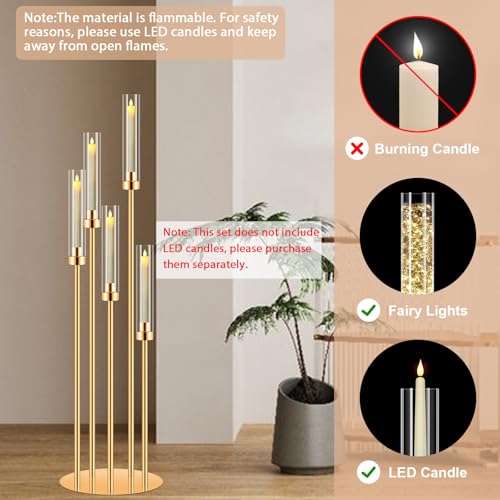 Gold Candelabra Centerpiece with 5 Arms & Lampshades - 42" Tall, Holder Only - Wedding & Home Decor