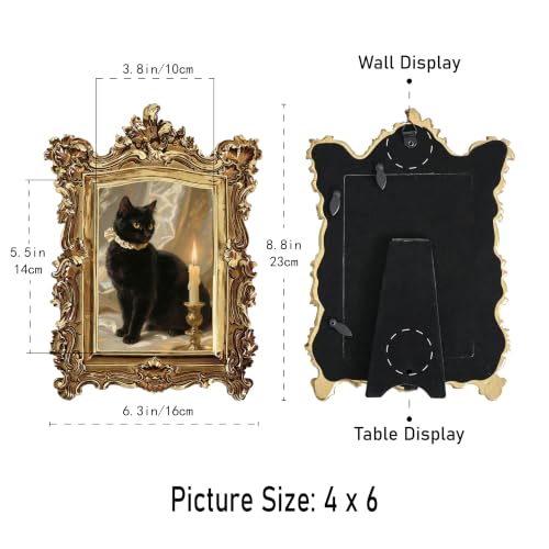 Bronze Gold Vintage 4x6 Picture Frame for Wall & Tabletop Display - Classic Antique Frame with Mat