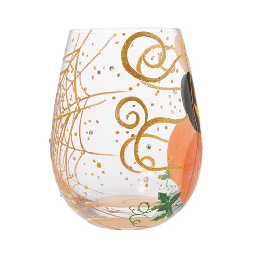Halloween Jack-O-Lantern Stemless Wine Glass - Hand-Painted 20oz, Glow-in-the-Dark