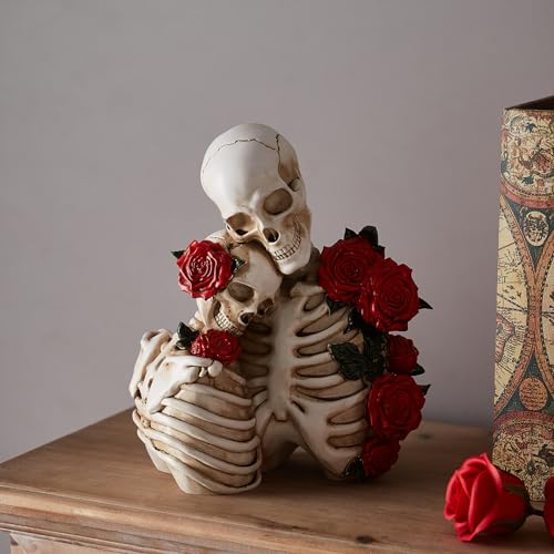 Gothic Skeleton Couple Figurines for Halloween Home Decor - Spooky Dark Romantic Statue Set