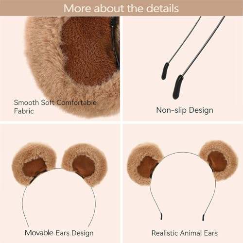 8 Pack Bear Ears Headband for Women Men - Cute Animal Costume Hair Accessory - Brown & Black