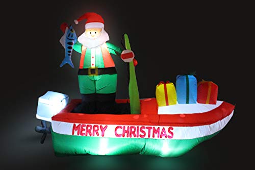 8 Foot Inflatable Santa Claus on Fishing Boat Outdoor Holiday Decor