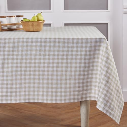 Natural Linen Tablecloth 60 x 120 Inches Gingham Check - Handcrafted