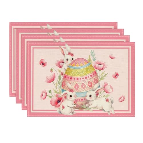 Easter Bunny Eggs Poppy Placemats Set of 4 - Spring Holiday Table Decor