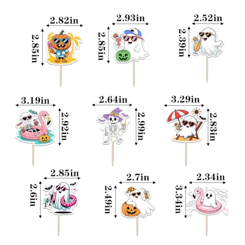 36 Pcs Summer Halloween Cupcake Toppers - Ghost Beach Cake Decorations for Parties
