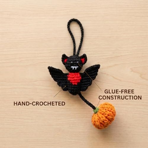 Halloween Crochet Bat & Pumpkin Car Mirror Hanging Decor - Spooky Gothic Interior Ornament