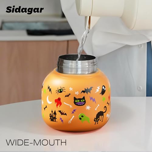 22 oz Insulated Halloween Orange Water Bottle with Handle, Leakproof, Ghost & Bat Icons